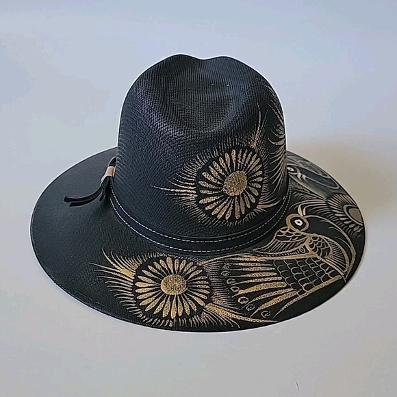 Hand Painted Structured Panama Hat Womens Made In Mexico Artsy Boho Festival - Picture 4 of 12